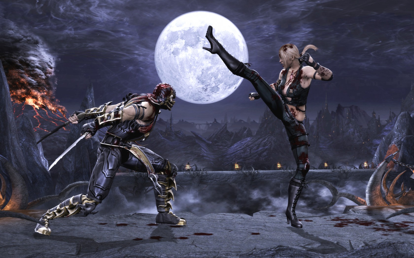 Mortal Kombat wallpaper Scorpion and Sonya Blade