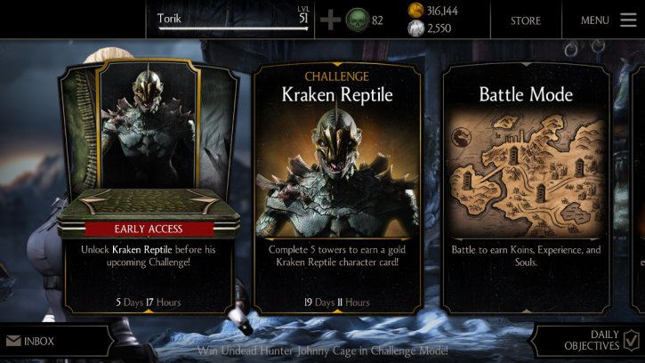 Kraken Reptile Challenge available Mortal Kombat X mobile