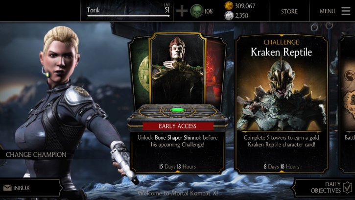 Bone Shaper Shinnok early acces available MKX mobile